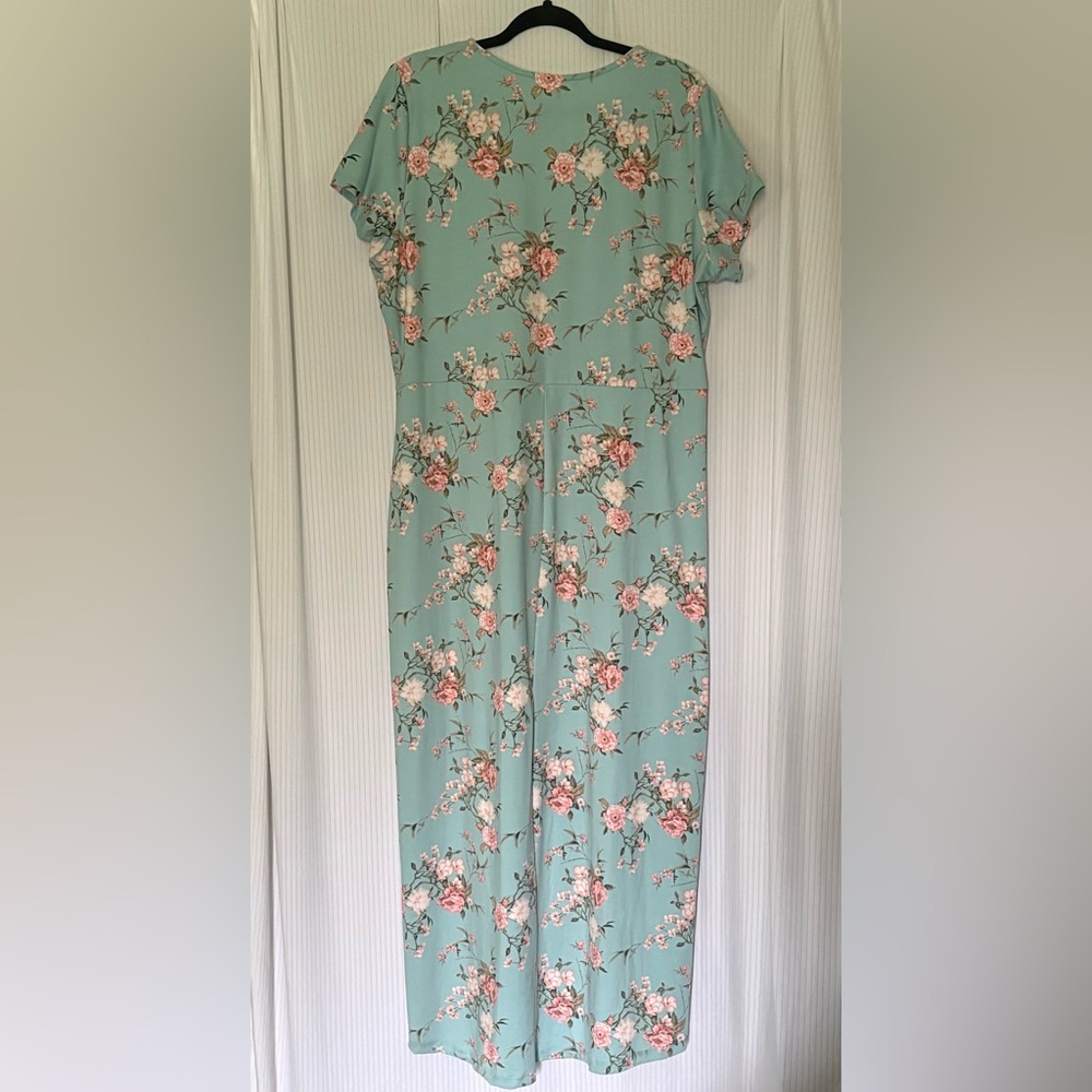 Ilya Long Maxi Dress Mint w/ Floral pattern Short sleeve Faux Wrap Soft Size 1X - Picture 2 of 11